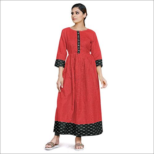 Red Dolfin Dolfin Solid Anarkali Kurti - Cotton, 3-4th Sleeve, Red Color | Breathable, Washable, Suitable For All Seasons, Casual & Ethnic Wear