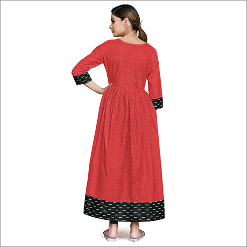 Red Dolfin Dolfin Solid Anarkali Kurti - Cotton, 3-4th Sleeve, Red Color | Breathable, Washable, Suitable For All Seasons, Casual & Ethnic Wear