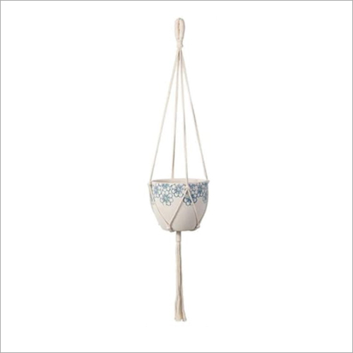 White Macrame Boho Hanging Planter - Glass Material, Smooth Finish, Garden Use | Elegant White Design for Stylish Indoor and Outdoor Decor