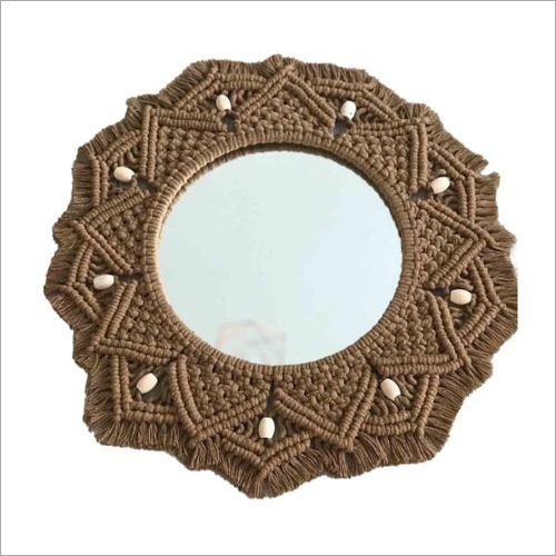 Round Handmade Macrame Wall Mirror Brown