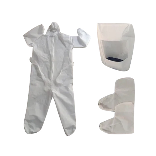 100 GSM Non Woven Laminated PPE Kit - Universal Size, White Color | Includes Full Body Cover, Face Helmet, Hand Gloves, Shoe Covers, Face Mask