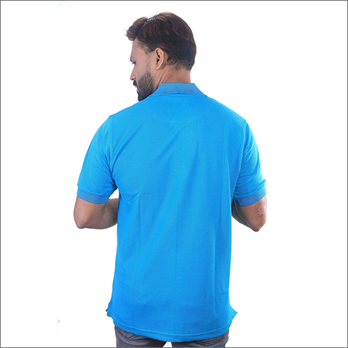 Mens Sky Blue Collar T-shirt - Cotton Blend, Sizes S To Xl | Polo Collar, Short Sleeves, Plain Pattern For Stylish Casual Wear