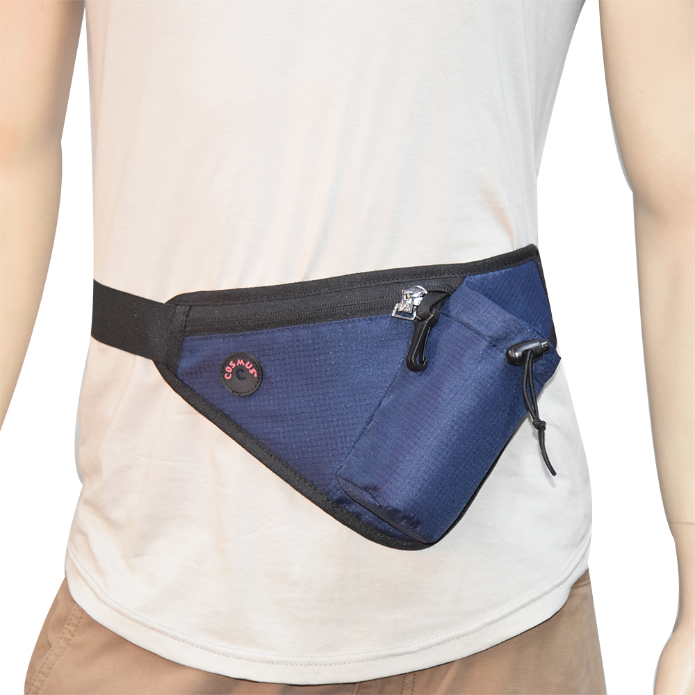 Waist Pouch Bag With Hand Sanitizer Holder - 6.5x10x1 Inches, Navy | Ideal For Cycling, Running, Hiking, Moisture Proof, Zipper Top, Includes Sanitizer Hook