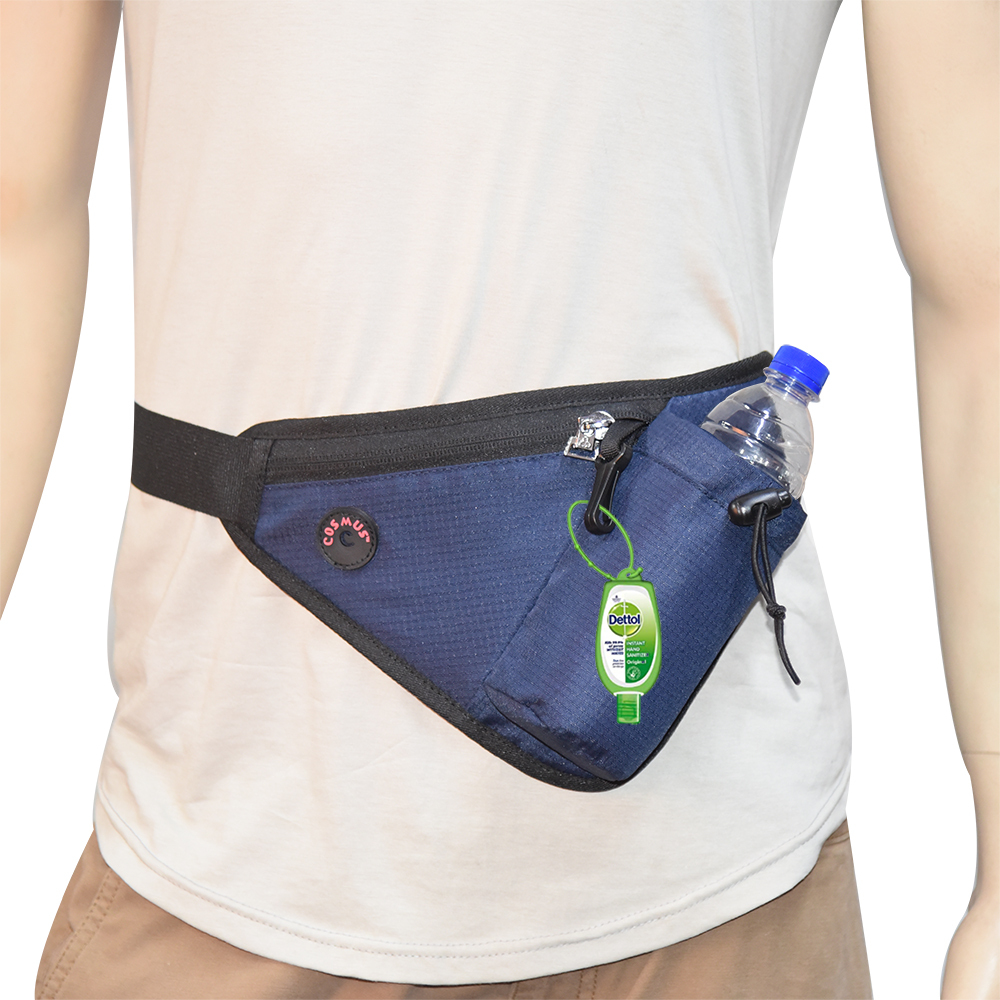 Waist Pouch Bag With Hand Sanitizer Holder - 6.5x10x1 Inches, Navy | Ideal For Cycling, Running, Hiking, Moisture Proof, Zipper Top, Includes Sanitizer Hook