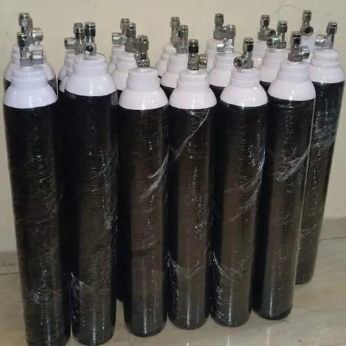 Medical Oxygen Cylinder - 10 Liters, Height: 70 cm x Diameter: 15 cm, Black Steel Design - 200 Bar Pressure Rating, Pin Index Valve