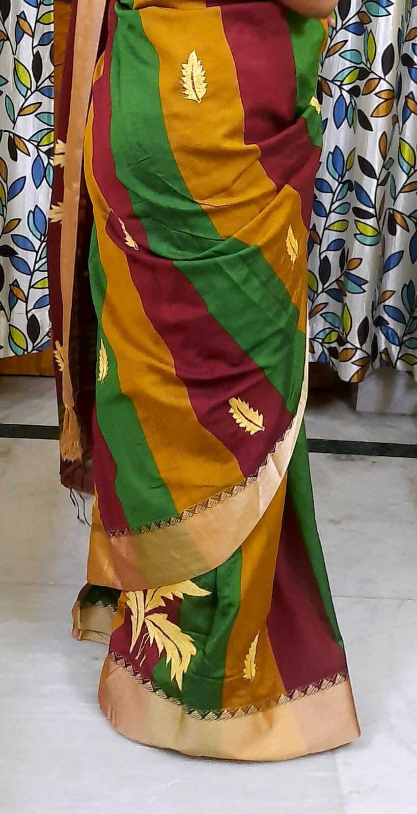 Kantha Work On Handloom Saree