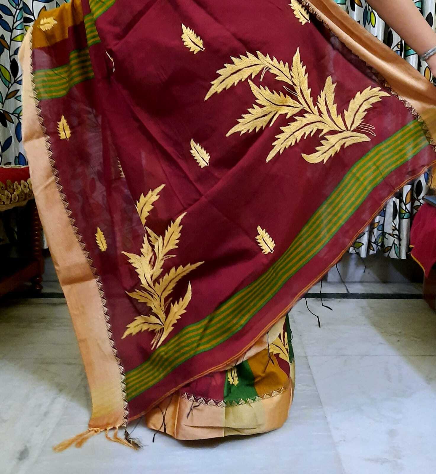 Kantha Work On Handloom Saree