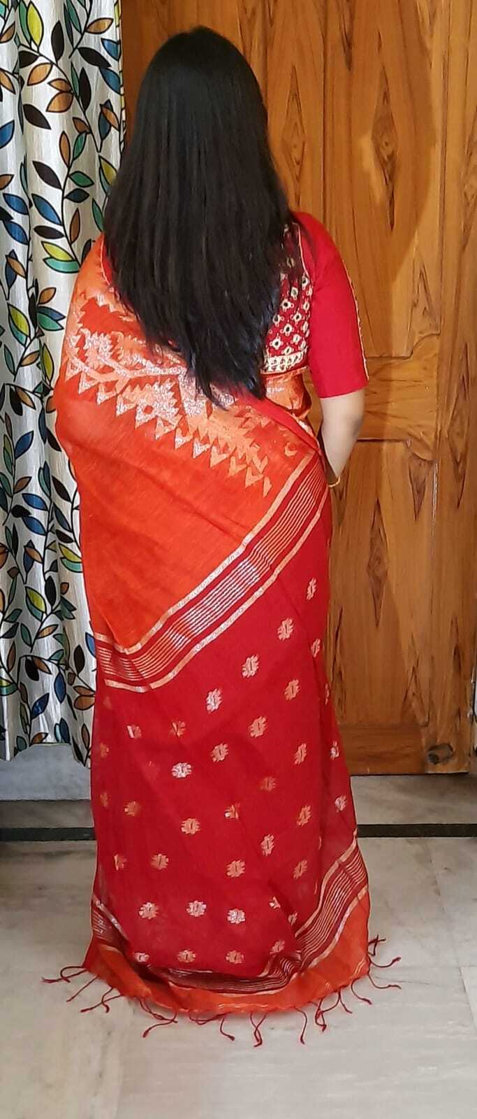 Designer Pure Linen Saree With Zari Weaving