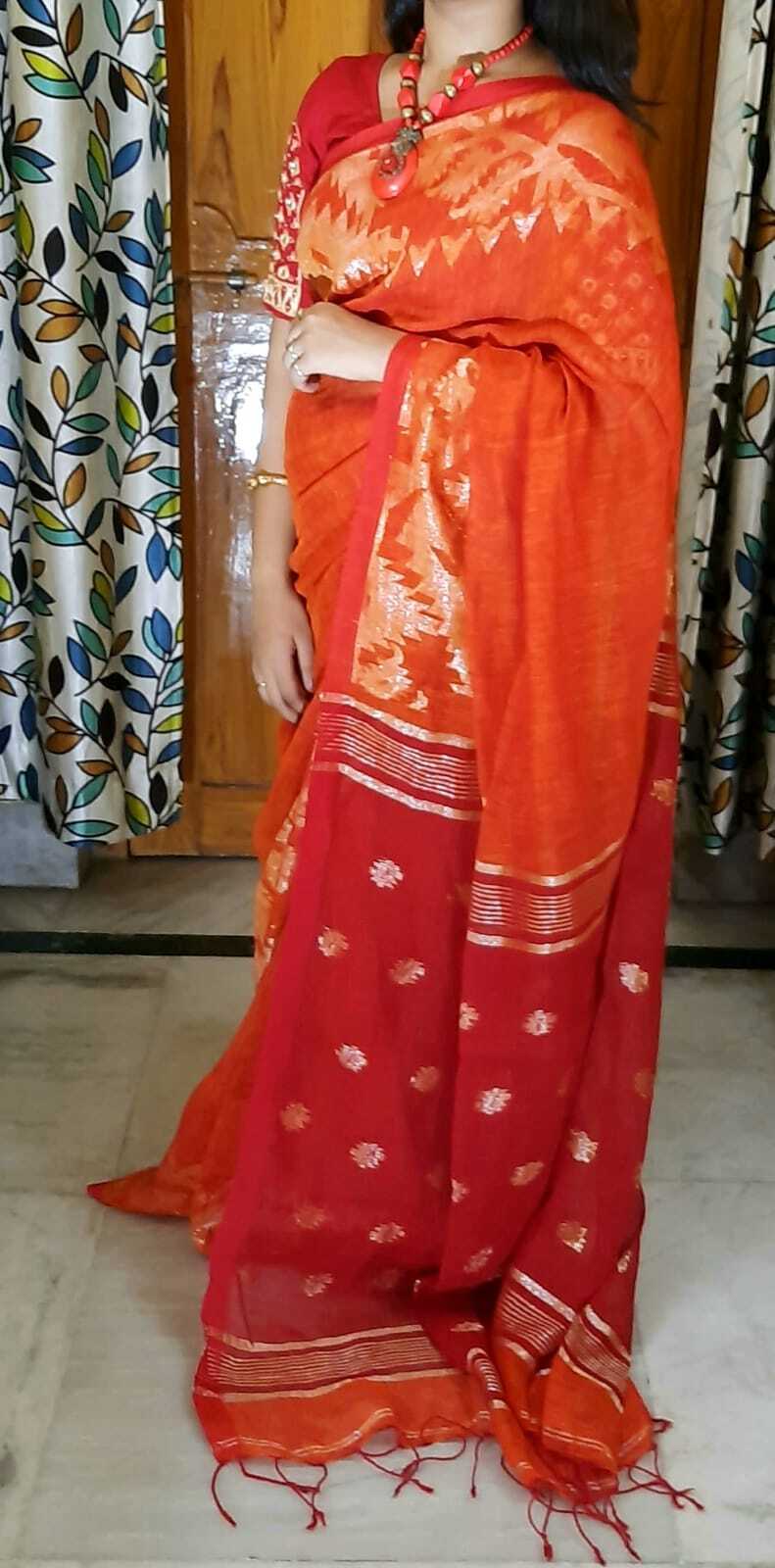 Designer Pure Linen Saree With Zari Weaving