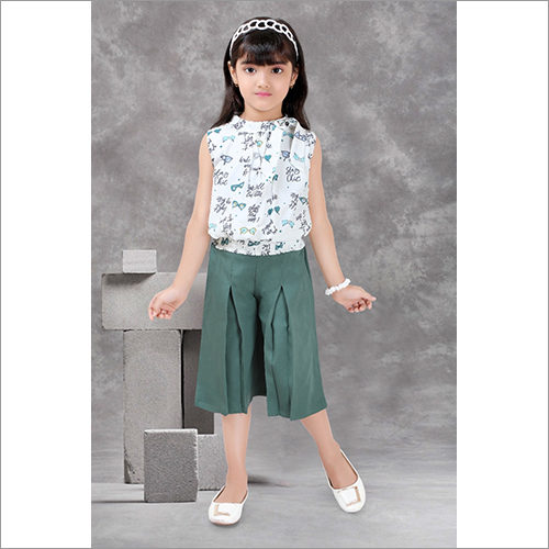 किड्स कैजुअल ग्रीन पलाज़ो टॉप
