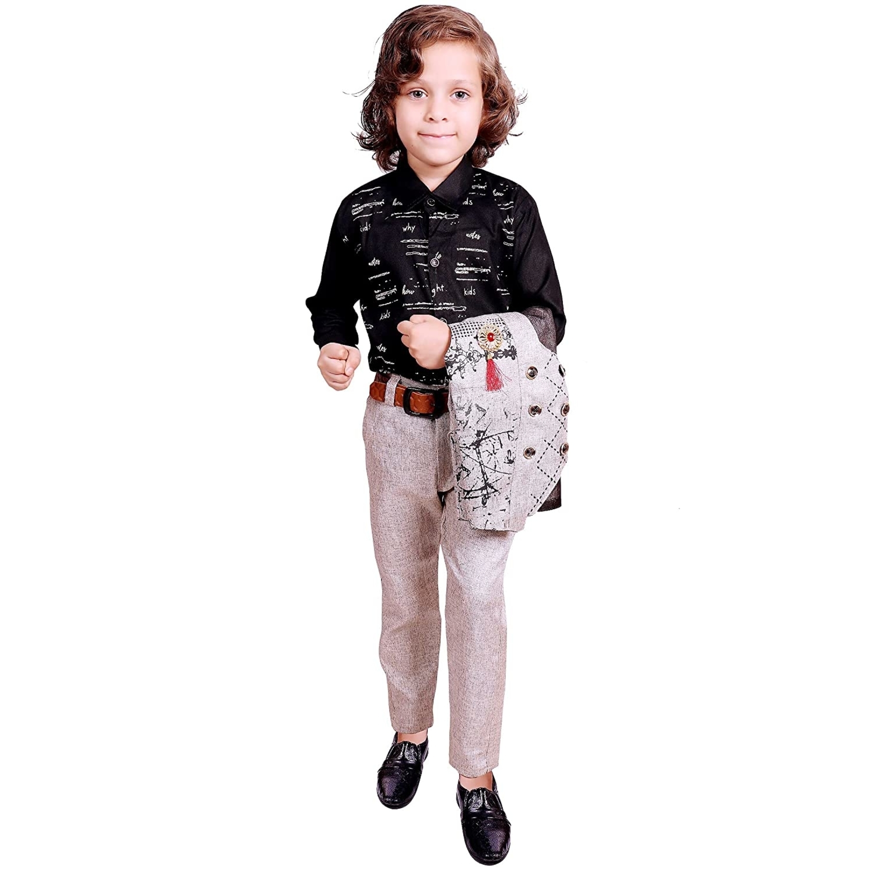 Kids Baba Designer Suit - Printed Pattern, Modern Style | Full Sleeves, Available In Sizes M, L, S, Xl