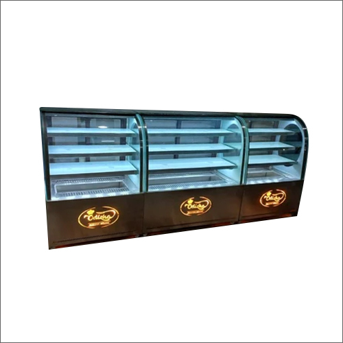 Silver Sweet Display Counter With J Type Curved Glass
