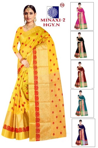 Yellow Minaxi-Premium Cotton Saree With Blouse And Lace/Border