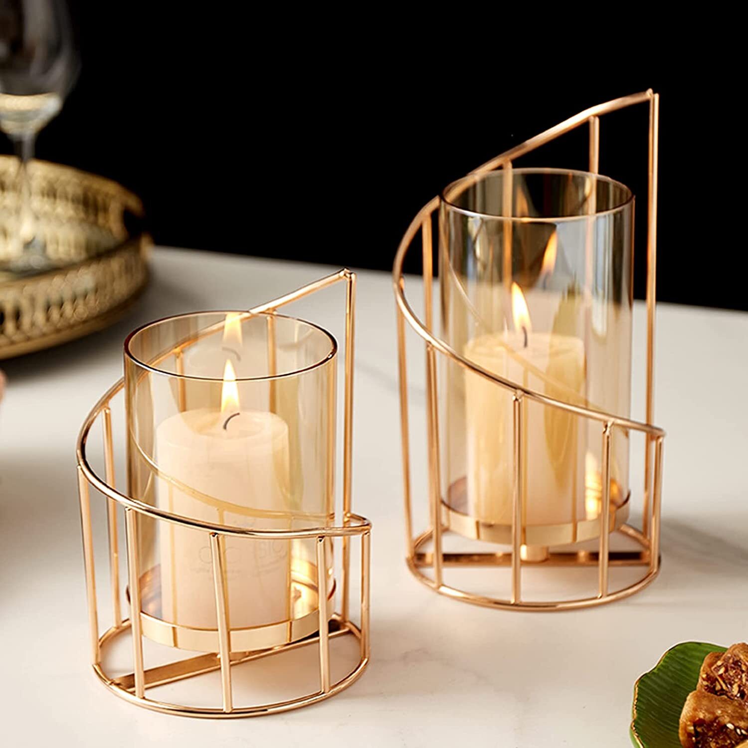 Vintage Style Metal Candle Holder - Gold Matte Finish, Spiral Design For Home Decor With Diya And Tea Light Support