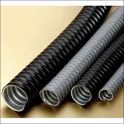 Pvc Coated Gi Flexible Pipe - Mild Steel,  Polyvinyl Chloride Coating | Black And Gray Color, Galvanized Surface Treatment