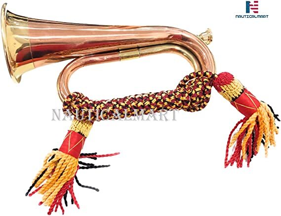 Nautical-mart Brass And Copper Blowing Bugle Horn 10.6 Inch Signal Musical Instrument Classic Style With Beautiful Colourful Rope Binding