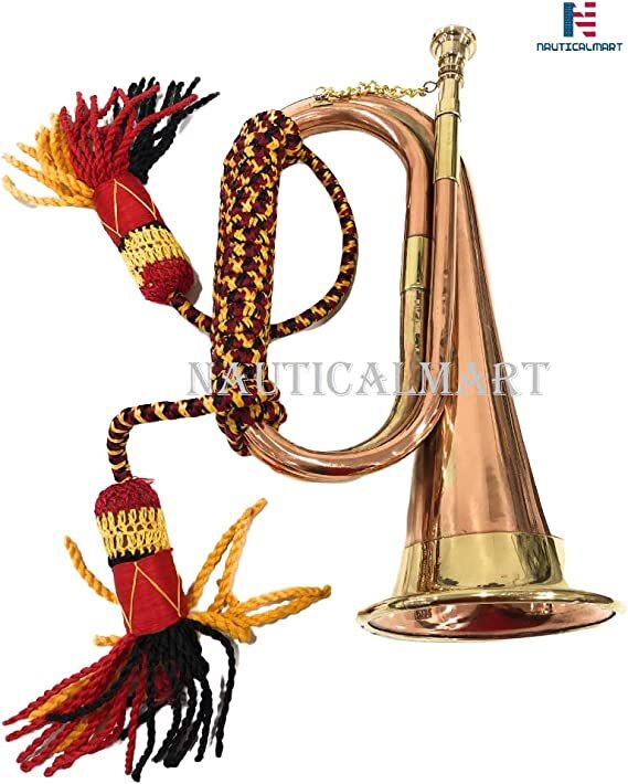 Nautical-mart Brass And Copper Blowing Bugle Horn 10.6 Inch Signal Musical Instrument Classic Style With Beautiful Colourful Rope Binding