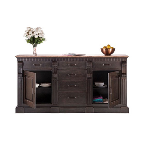 Black Large Iron Sideboard With Rustic Wood Top