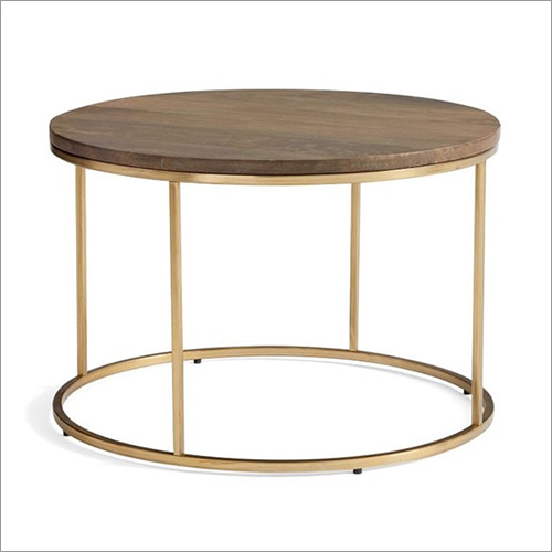 Round Coffee Table - Wooden and Stainless Steel, Antique Brown Finish , Eco-Friendly and Durable Design