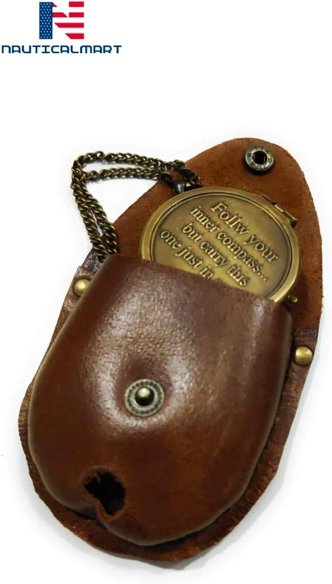 Nauticalmart Brass Compass Follow Your Inner Compass Quote Engraved With Leather Case For Camping Hiking Touring