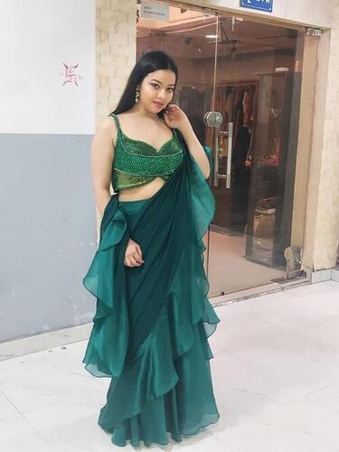 Desginer Green Drape Saree