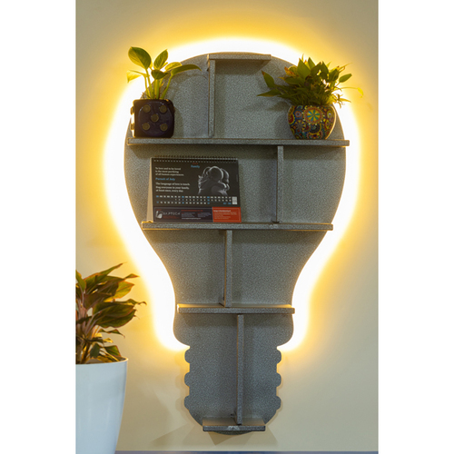 ग्रे बल्ब शेप बैकलिट मेटल वॉल शेल्फ