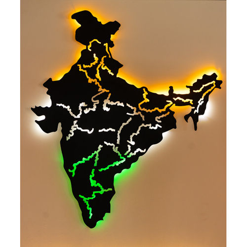 Painting India Map Backlit Metal Wall Decor