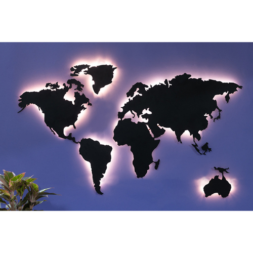 ब्लैक वर्ल्ड मैप बैकलिट मेटल वॉल डेकोर