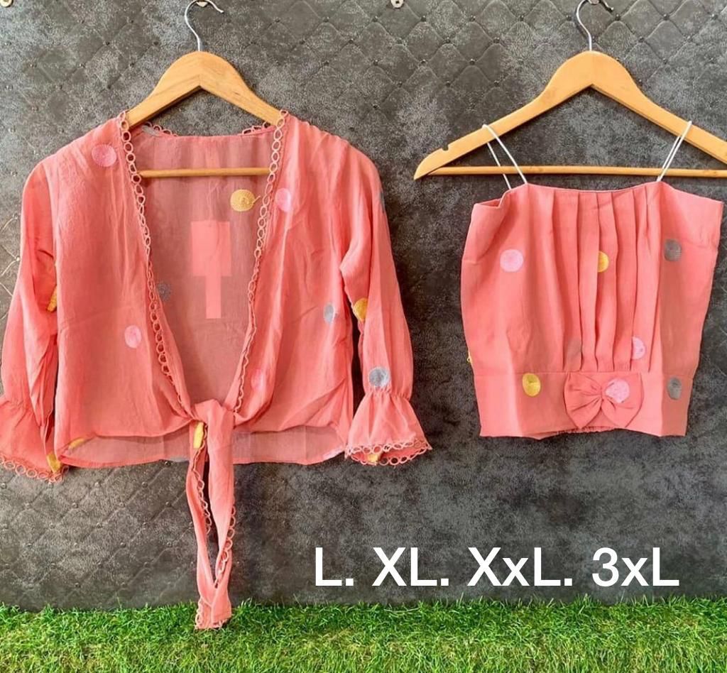 Crop Tops - Heavy Georgette Fabric With Embroidered 3/4 Sleeves Full Stitched Design Customizable Size And Logo | Western Ethnic Wear Washable Printed Pattern