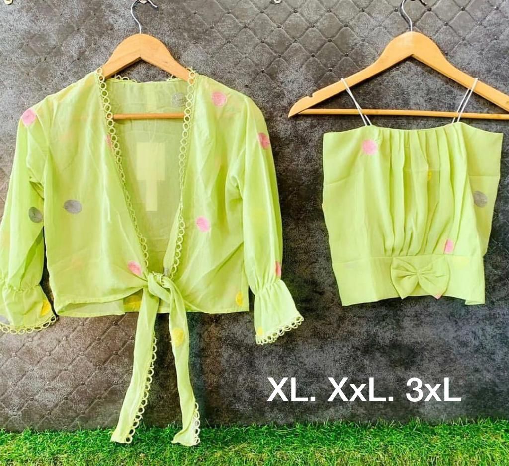 Crop Tops - Heavy Georgette Fabric With Embroidered 3/4 Sleeves Full Stitched Design Customizable Size And Logo | Western Ethnic Wear Washable Printed Pattern