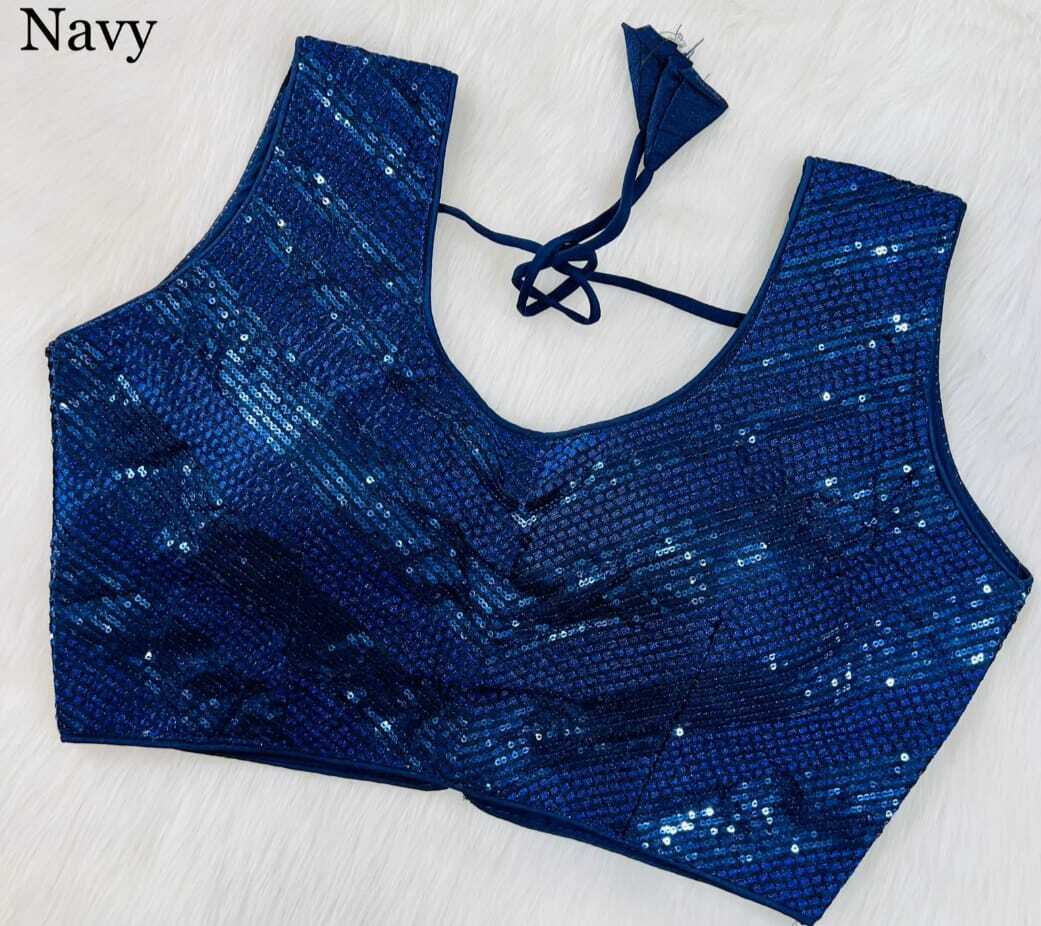 Sequance Blouse - Art Silk Fabric, Size 38 (Self Alterable 34 To 42), Zigzag & Heavy Sequence Work, Available In 8 Colors, Washable, Embroidered Pattern, Short Sleeves