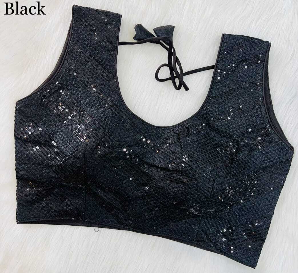 Sequance Blouse - Art Silk Fabric, Size 38 (Self Alterable 34 To 42), Zigzag & Heavy Sequence Work, Available In 8 Colors, Washable, Embroidered Pattern, Short Sleeves