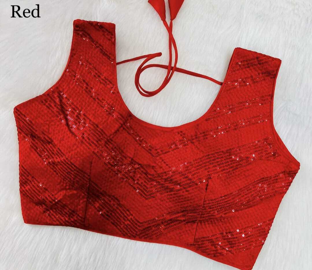 Sequance Blouse - Art Silk Fabric, Size 38 (Self Alterable 34 To 42), Zigzag & Heavy Sequence Work, Available In 8 Colors, Washable, Embroidered Pattern, Short Sleeves