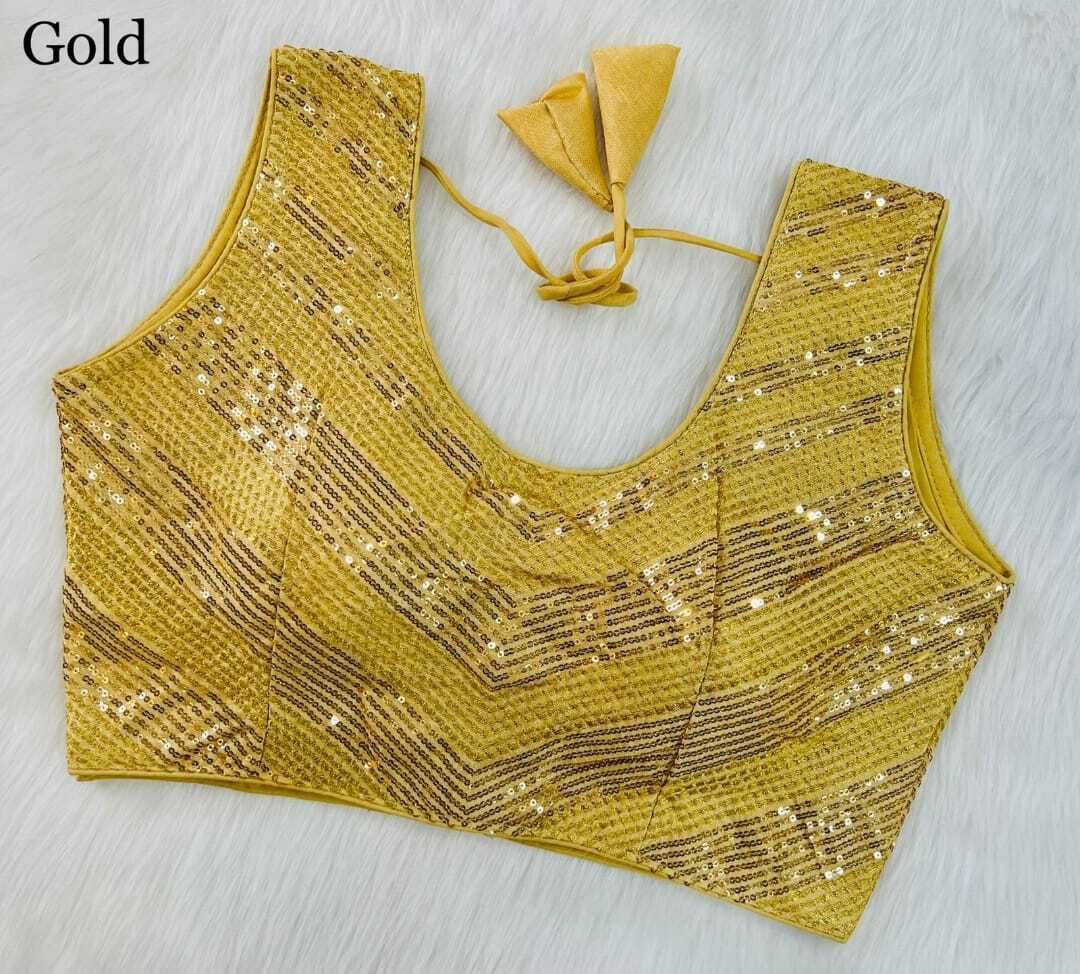 Sequance Blouse - Art Silk Fabric, Size 38 (Self Alterable 34 To 42), Zigzag & Heavy Sequence Work, Available In 8 Colors, Washable, Embroidered Pattern, Short Sleeves