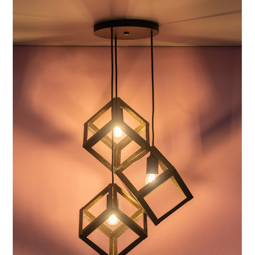 Classic Cubic Ceiling Light - Metal, 320x240x320 Mm | Modern Golden Framed Design, Electric Power Source