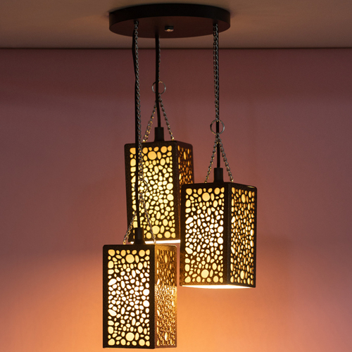 गोल्डन ट्रिपल मेटल हैंगिंग सीलिंग पेंडेंट लाइट लैंप