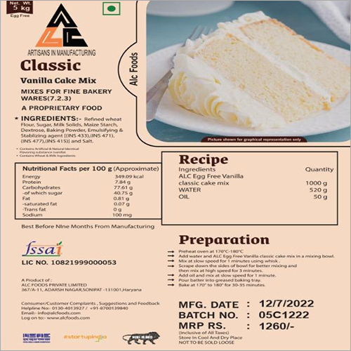 Class Vanilla Cake Mix - Eggless Powder Premix, Sweet Flavor For Cookies And Pastries