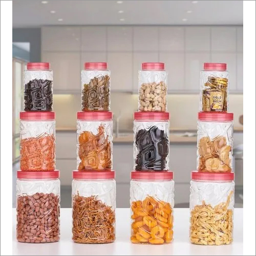 Set Of 12 Plastic Round Containers - Plastic Material, Different Sizes Available, Transparent Color - Polished Surface Finish, Ideal For Snacks And Groceries