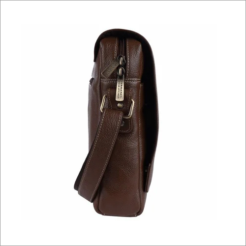 Leather Side Bag - Zipper Closure, Solid Brown Design | Premium Quality Full-grain Leather