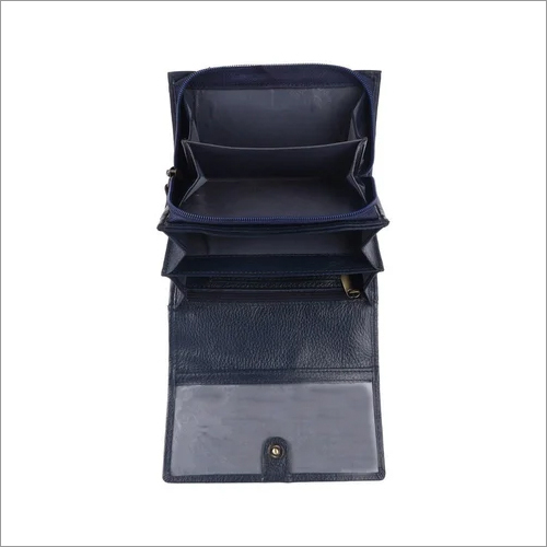 Lw5001-bu Ladies Leather Wallet - Leather, Folded Design, Navy Blue | Zipper Closure For Secure Storage