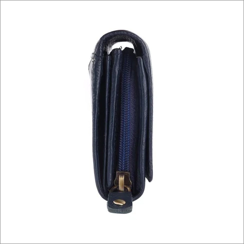 Lw5001-bu Ladies Leather Wallet - Leather, Folded Design, Navy Blue | Zipper Closure For Secure Storage