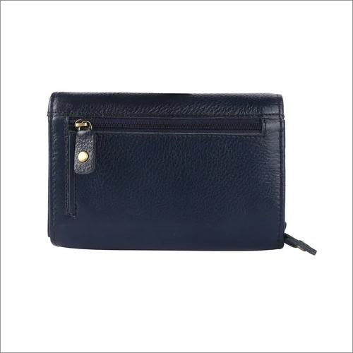 Lw5001-bu Ladies Leather Wallet - Leather, Folded Design, Navy Blue | Zipper Closure For Secure Storage