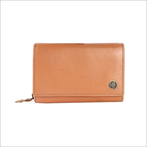 Ladies Leather Wallet - Zipper Closure, Folded Design | Peach Color, Chic And Functional Accessory