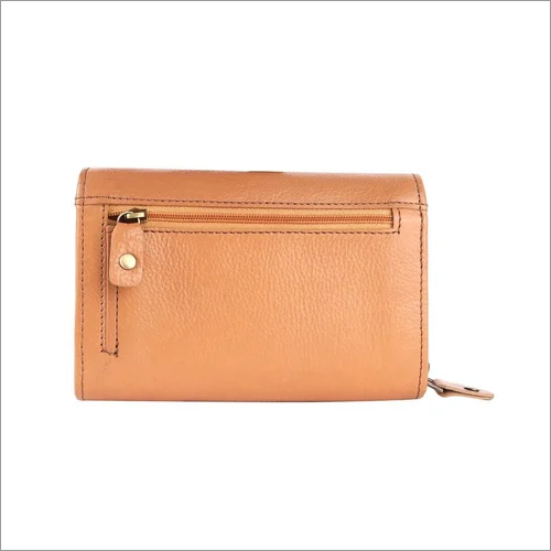 Ladies Leather Wallet - Zipper Closure, Folded Design | Peach Color, Chic And Functional Accessory