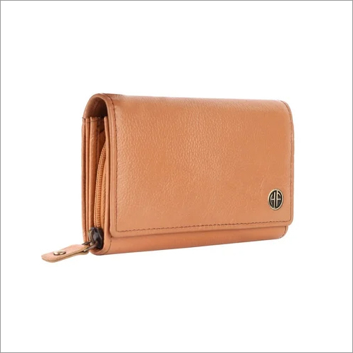 Ladies Leather Wallet - Zipper Closure, Folded Design | Peach Color, Chic And Functional Accessory