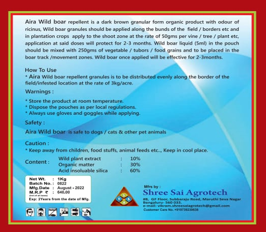 Aira Wild Boar Repellent Duration: 02 Days