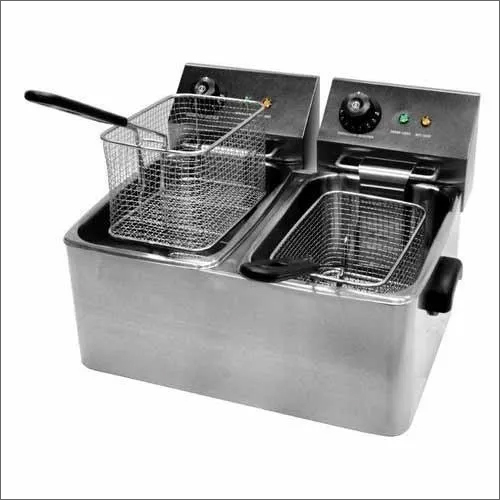 Stainless Steel Double Basket Deep Fat Fryer - 17x12x12 Millimeter, Automatic Functionality, 4 Kilograms Ideal for Commercial Use
