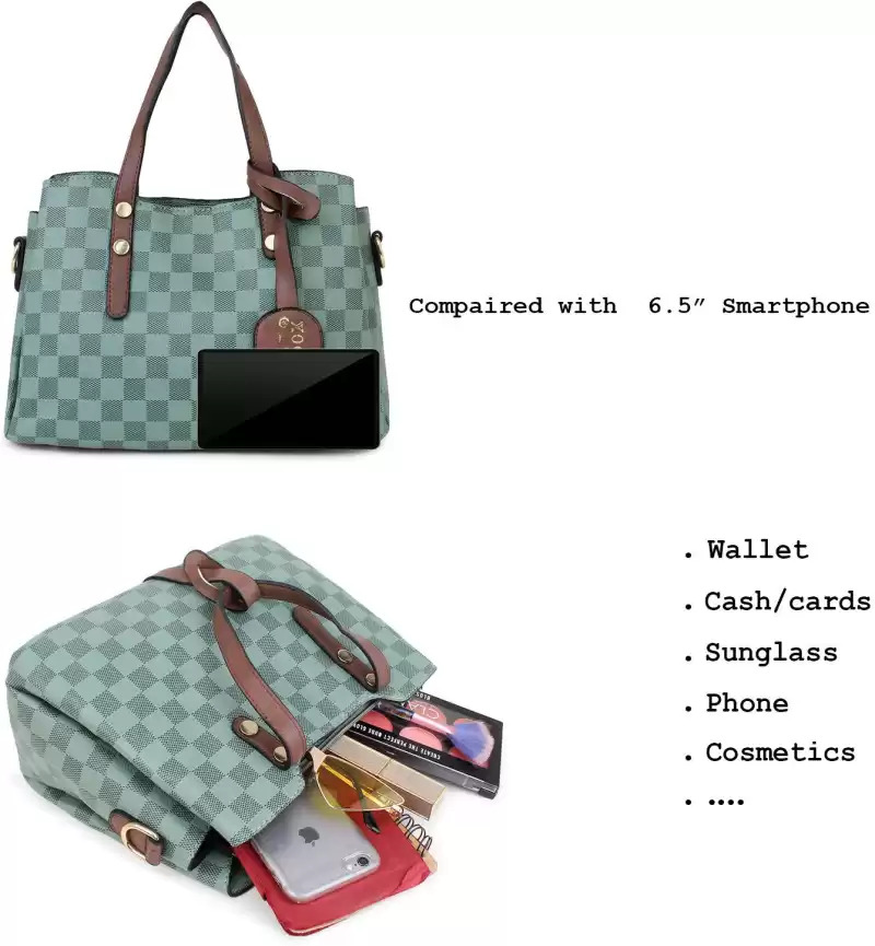 Hand-held Bag - Pu Leather, 28x13x20 Cm, Brown, Green, Grey, White | Zip Closure, Three Main Compartments, Removable Crossbody Strap