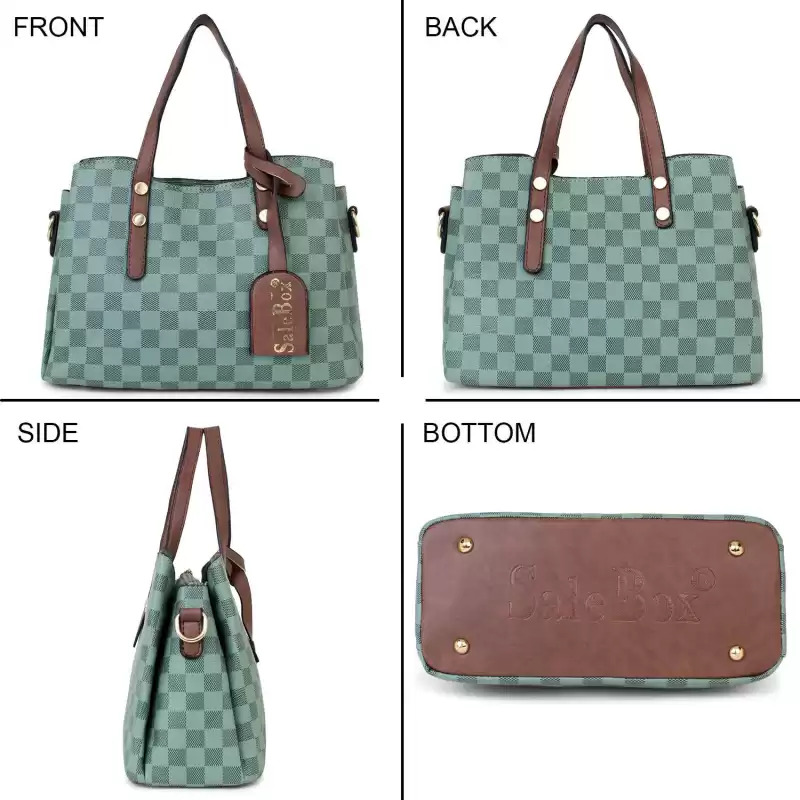 Hand-held Bag - Pu Leather, 28x13x20 Cm, Brown, Green, Grey, White | Zip Closure, Three Main Compartments, Removable Crossbody Strap