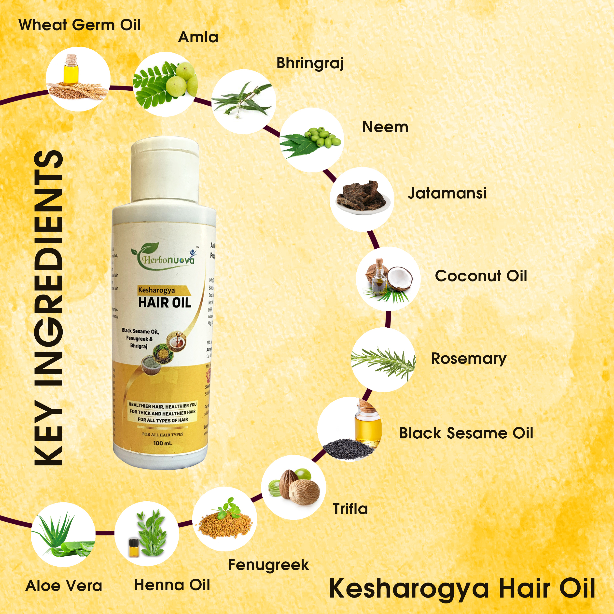 100ml Kesharogya Oil - Cold Pressed Coconut & Sesame Oils, Yellow Color | Powered By Ayurvedic Super Herbs For Hair Growth & Strengthening